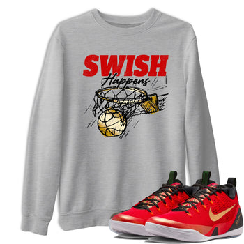 Sneaker match tees – Sneaker Tees To Match Nike KB 9 China Shoes KB 9 University Red and Metallic Gold – Swish Happens Tee Heather Grey 1