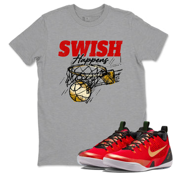 Sneaker match tees – Sneaker Tees To Match Nike KB 9 China Shoes KB 9 University Red and Metallic Gold – Swish Happens Tee Heather Grey 1