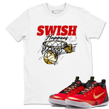 Sneaker match tees – Sneaker Tees To Match Nike KB 9 China Shoes KB 9 University Red and Metallic Gold – Swish Happens Tee White 1