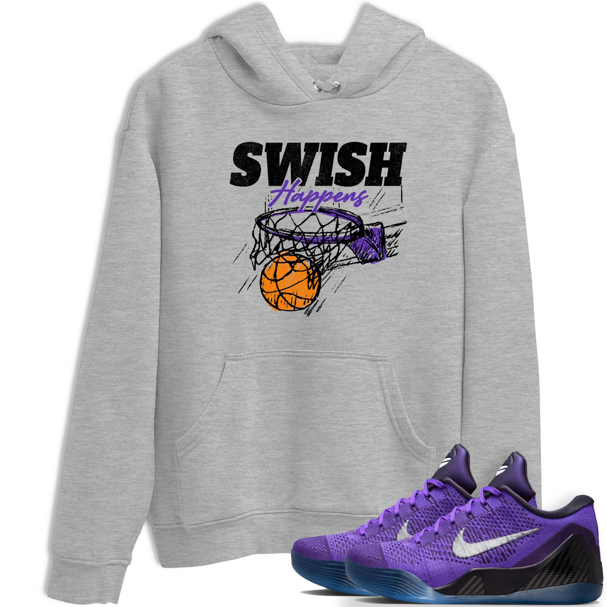 Sneaker Threads – Sneaker Tees To Match Nike KB 9 Hyper Grape – Swish Happens Graphic Tee Heather Grey 1. Perfect for Jordan releases 2025 colorways. Perfect for purple basketball sneaker releases and legacy-inspired colorways for 2025 hoopers.