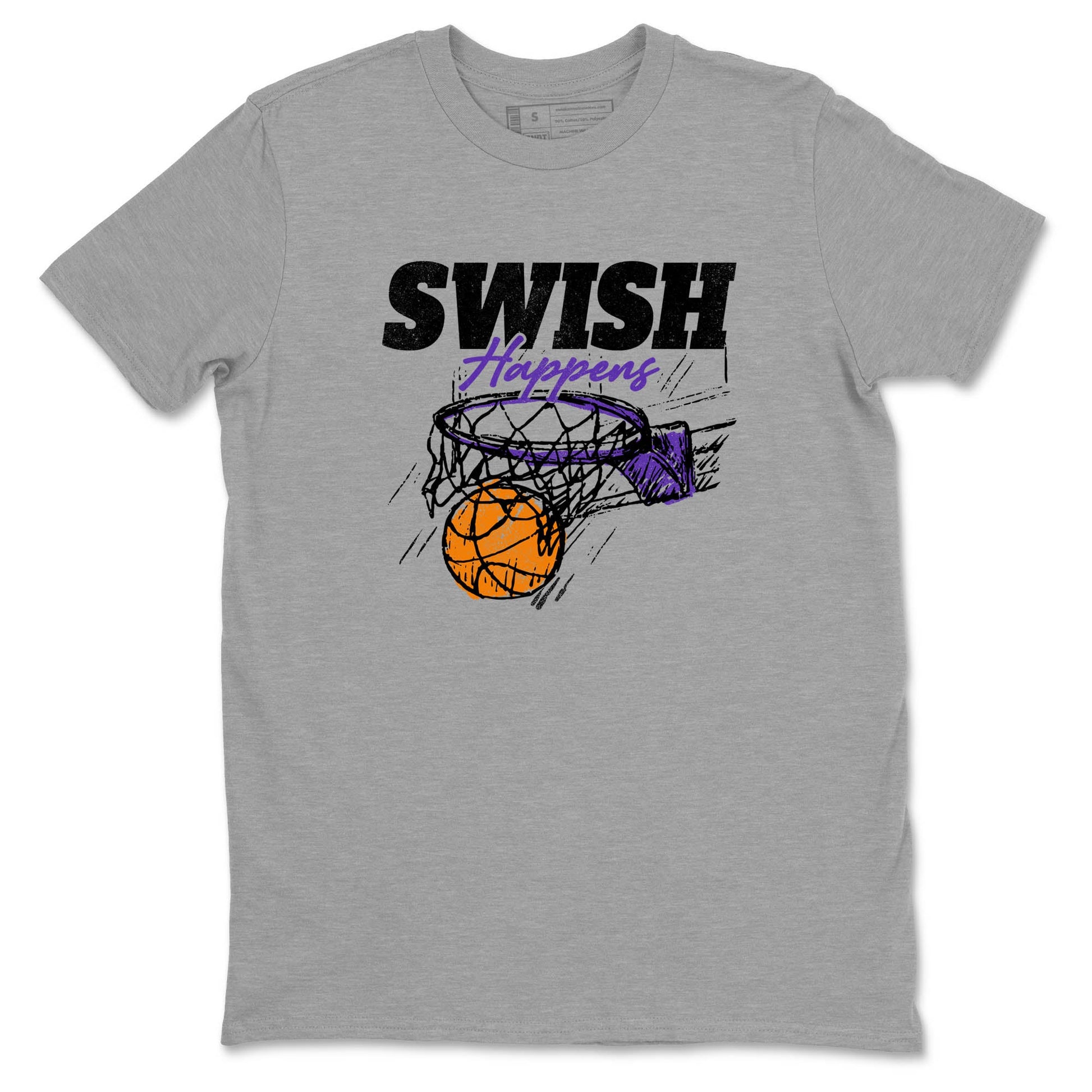 Sneaker Threads – Sneaker Tees To Match Nike KB 9 Hyper Grape – Swish Happens Graphic Tee Heather Grey 2. Perfect for Jordan releases 2025 colorways. Perfect for purple basketball sneaker releases and legacy-inspired colorways for 2025 hoopers.