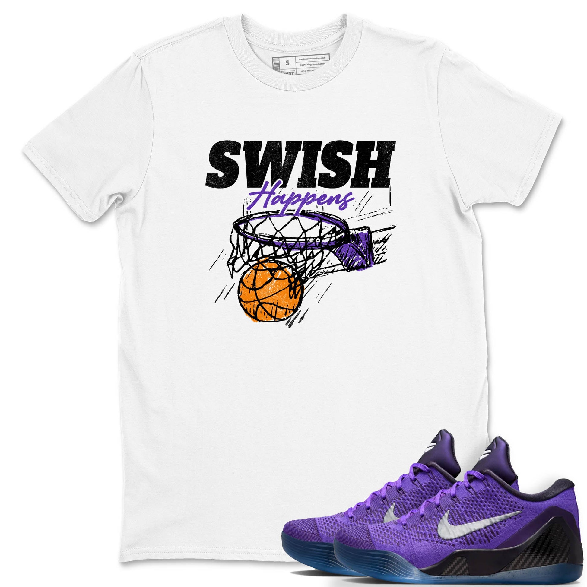Sneaker Threads – Sneaker Tees To Match Nike KB 9 Hyper Grape – Swish Happens Graphic Tee White 1. Perfect for Jordan releases 2025 colorways. Perfect for purple basketball sneaker releases and legacy-inspired colorways for 2025 hoopers.