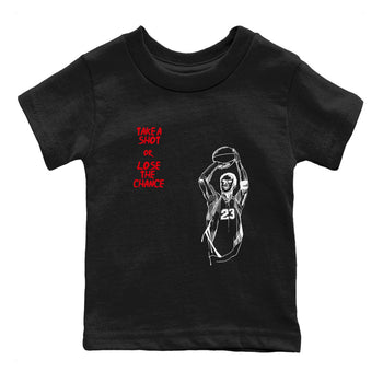 1s Black Toe Reimagined shirts to match jordans Take A Shot sneaker match tees Air Jordan 1 Black Toe Reimagined SNRT Sneaker Release Tees Youth Baby Black 2 crew neck shirts