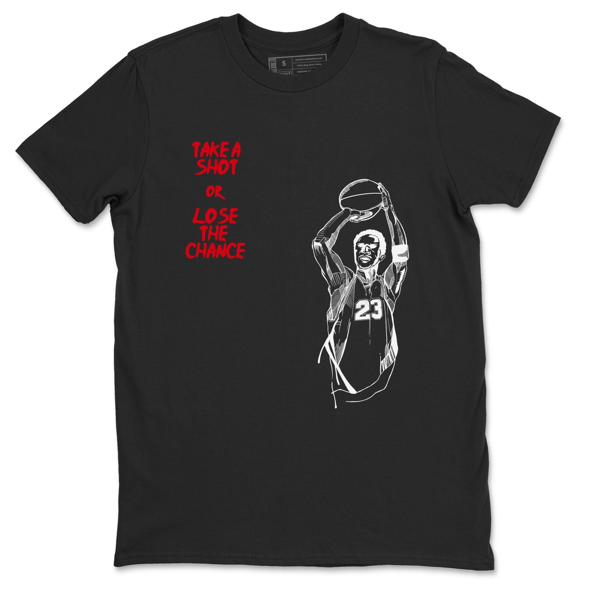 1s Black Toe Reimagined shirts to match jordans Take A Shot sneaker match tees Air Jordan 1 Black Toe Reimagined SNRT Sneaker Release Tees unisex cotton Black 2 crew neck shirts