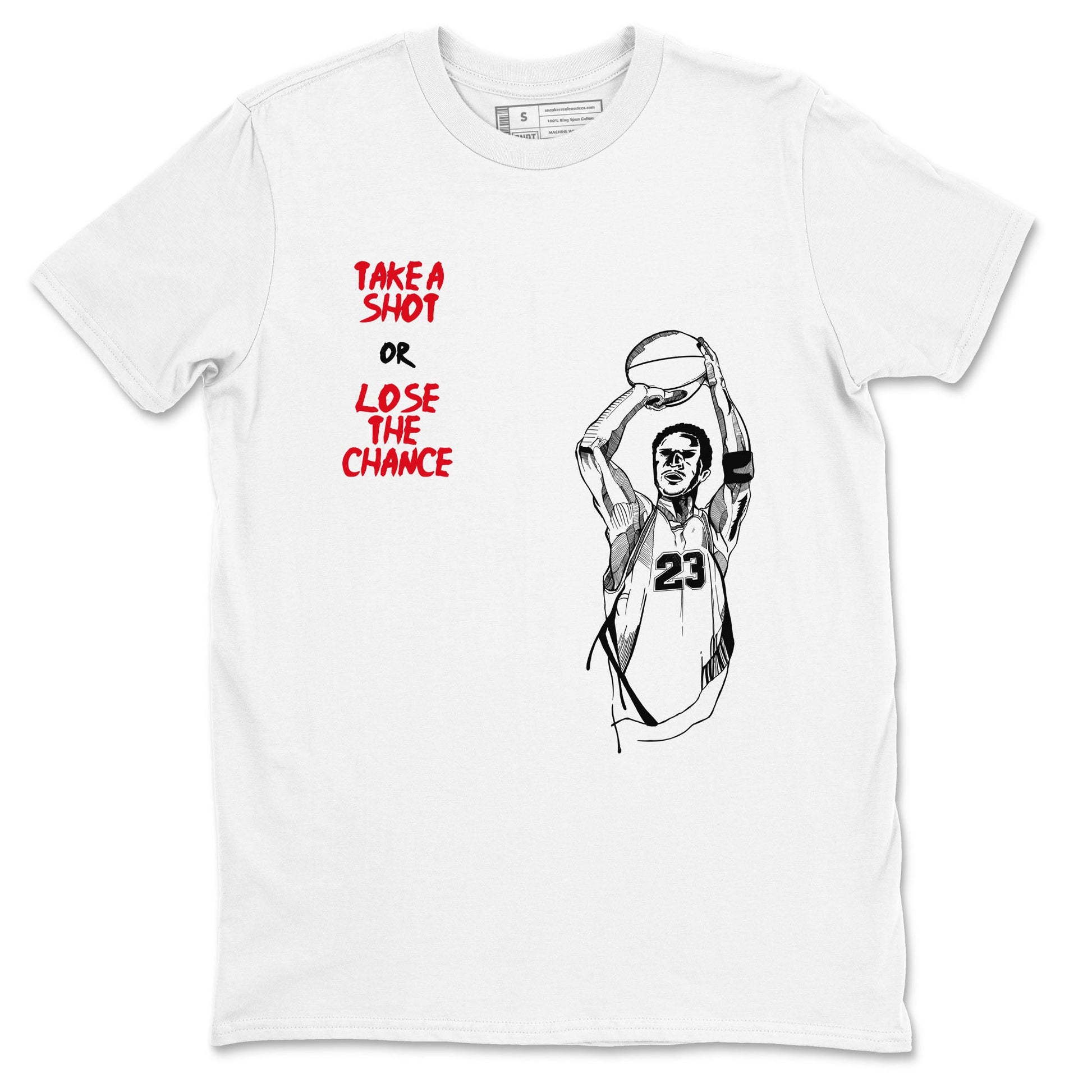 1s Black Toe Reimagined shirts to match jordans Take A Shot sneaker match tees Air Jordan 1 Black Toe Reimagined SNRT Sneaker Release Tees unisex cotton White 2 crew neck shirts