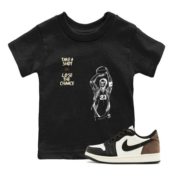 1s Mocha shirts to match jordans Take A Shot sneaker match tees Air Jordan 1 Mocha SNRT Sneaker Release Tees Youth Baby Black 1 crew neck shirts
