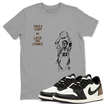 1s Mocha shirts to match jordans Take A Shot sneaker match tees Air Jordan 1 Mocha SNRT Sneaker Release Tees unisex cotton Heather Grey 1 crew neck shirts