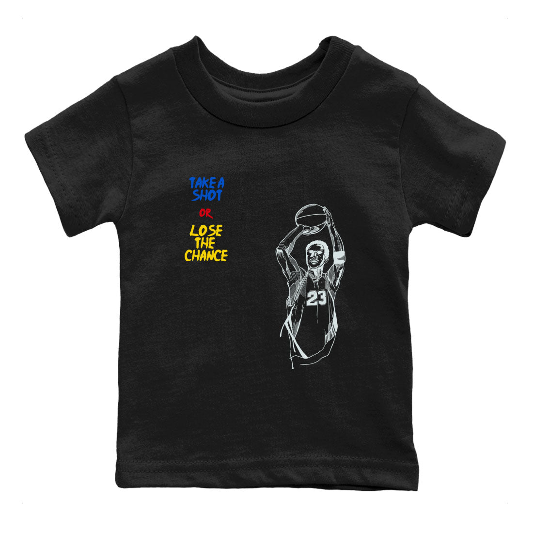 1s Travis Scott Canary shirts to match jordans Take A Shot sneaker match tees Air Jordan 1 Travis Scott Canary SNRT Sneaker Release Tees Youth Baby Black 2 crew neck shirts