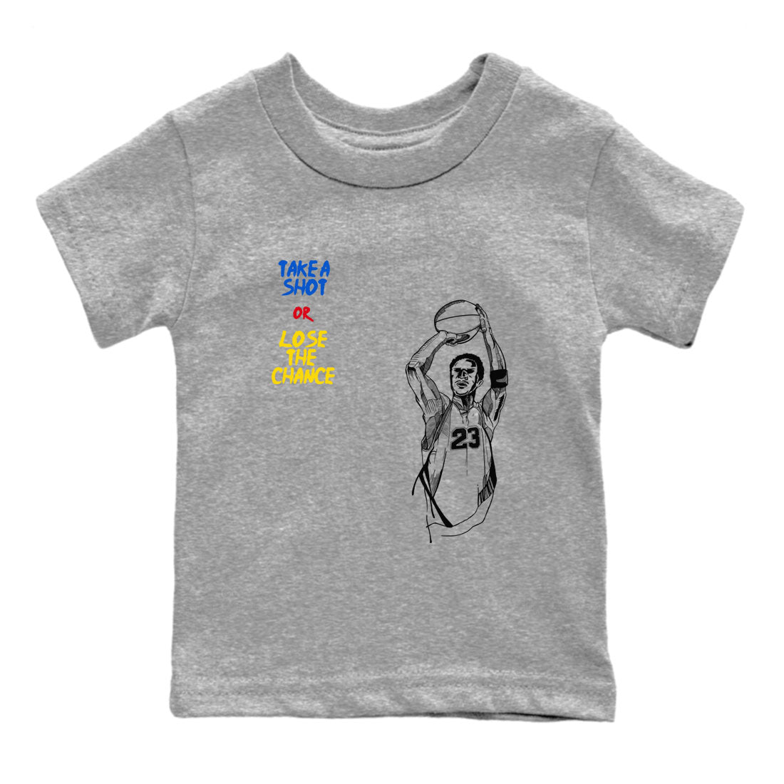 1s Travis Scott Canary shirts to match jordans Take A Shot sneaker match tees Air Jordan 1 Travis Scott Canary SNRT Sneaker Release Tees Youth Baby Heather Grey 2 crew neck shirts