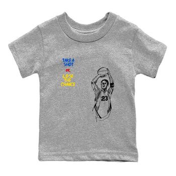1s Travis Scott Canary shirts to match jordans Take A Shot sneaker match tees Air Jordan 1 Travis Scott Canary SNRT Sneaker Release Tees Youth Baby Heather Grey 2 crew neck shirts