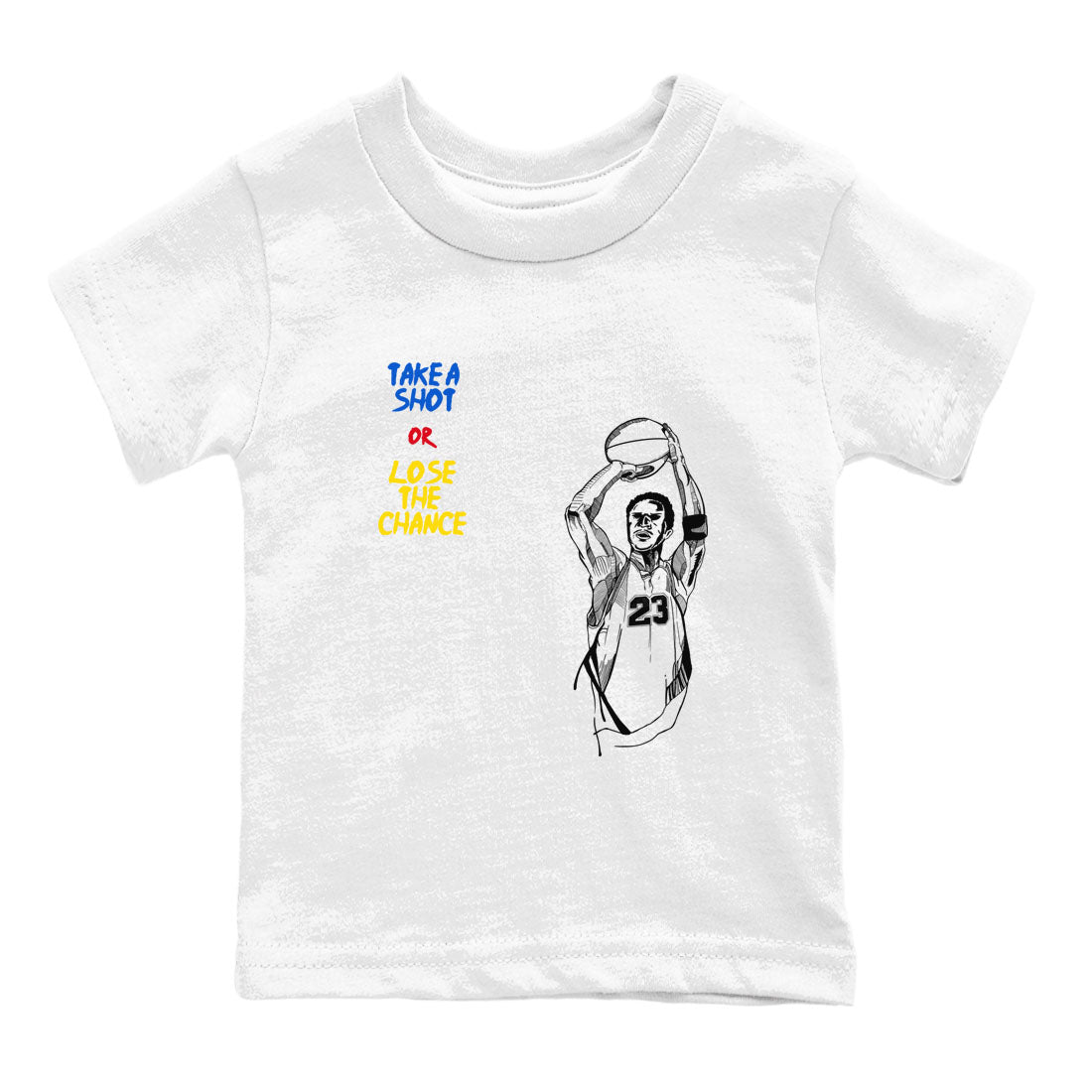 1s Travis Scott Canary shirts to match jordans Take A Shot sneaker match tees Air Jordan 1 Travis Scott Canary SNRT Sneaker Release Tees Youth Baby White 2 crew neck shirts