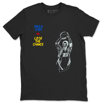 1s Travis Scott Canary shirts to match jordans Take A Shot sneaker match tees Air Jordan 1 Travis Scott Canary SNRT Sneaker Release Tees unisex cotton Black 2 crew neck shirts