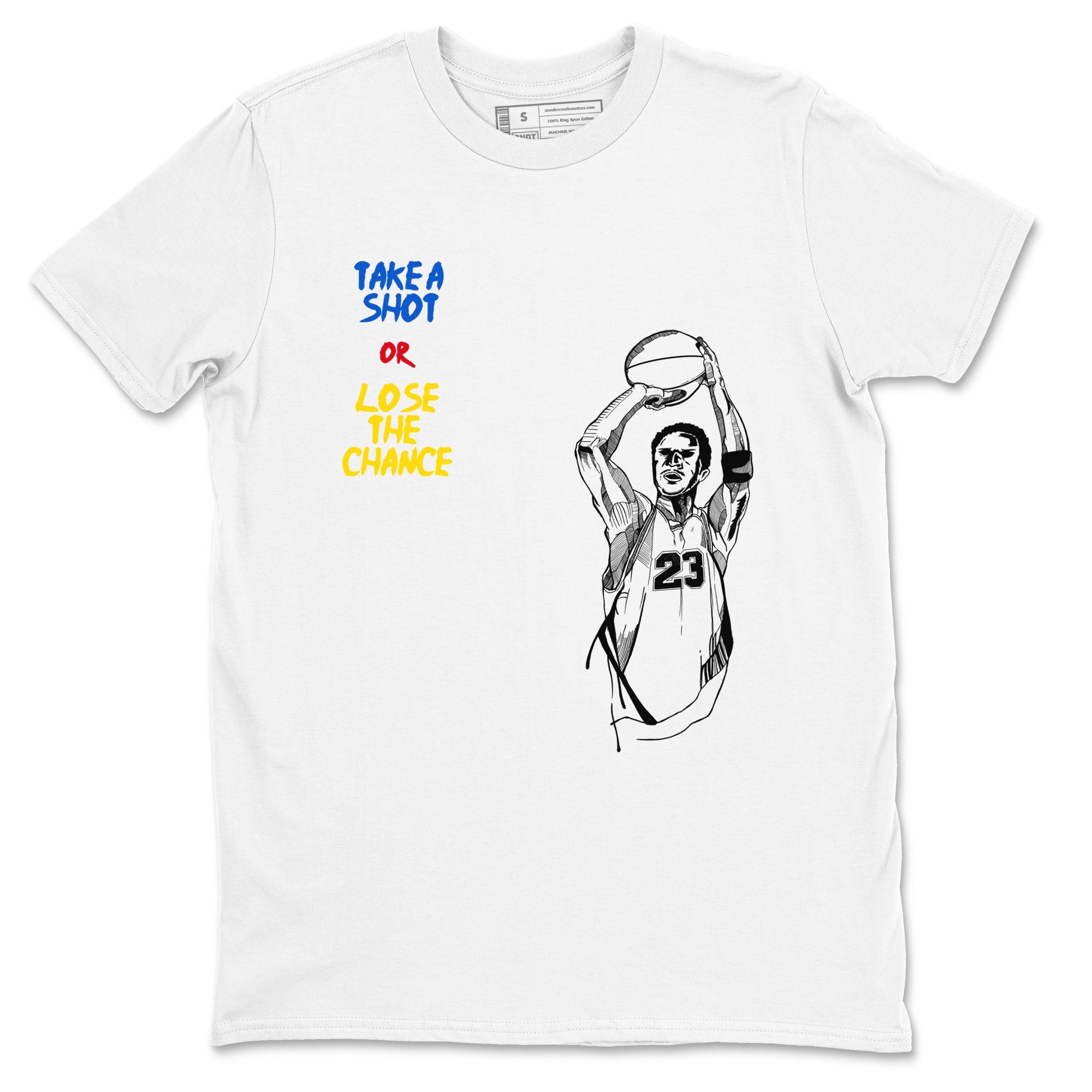 1s Travis Scott Canary shirts to match jordans Take A Shot sneaker match tees Air Jordan 1 Travis Scott Canary SNRT Sneaker Release Tees unisex cotton White 2 crew neck shirts