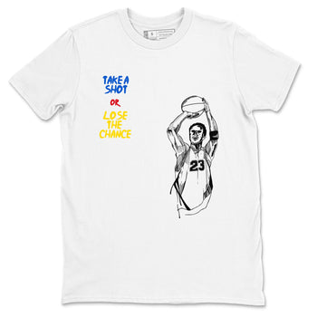 1s Travis Scott Canary shirts to match jordans Take A Shot sneaker match tees Air Jordan 1 Travis Scott Canary SNRT Sneaker Release Tees unisex cotton White 2 crew neck shirts