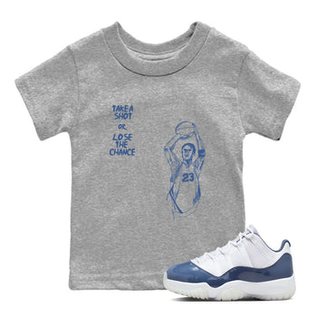 11s Diffused Blue shirts to match jordans Take A Shot sneaker match tees Air Jordan 11 Diffused Blue SNRT Sneaker Release Tees Youth Baby Heather Grey 1 crew neck shirts