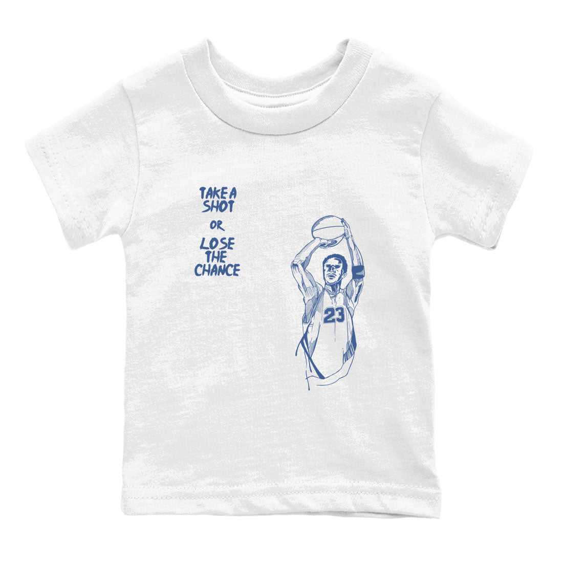 11s Diffused Blue shirts to match jordans Take A Shot sneaker match tees Air Jordan 11 Diffused Blue SNRT Sneaker Release Tees Youth Baby White 2 crew neck shirts