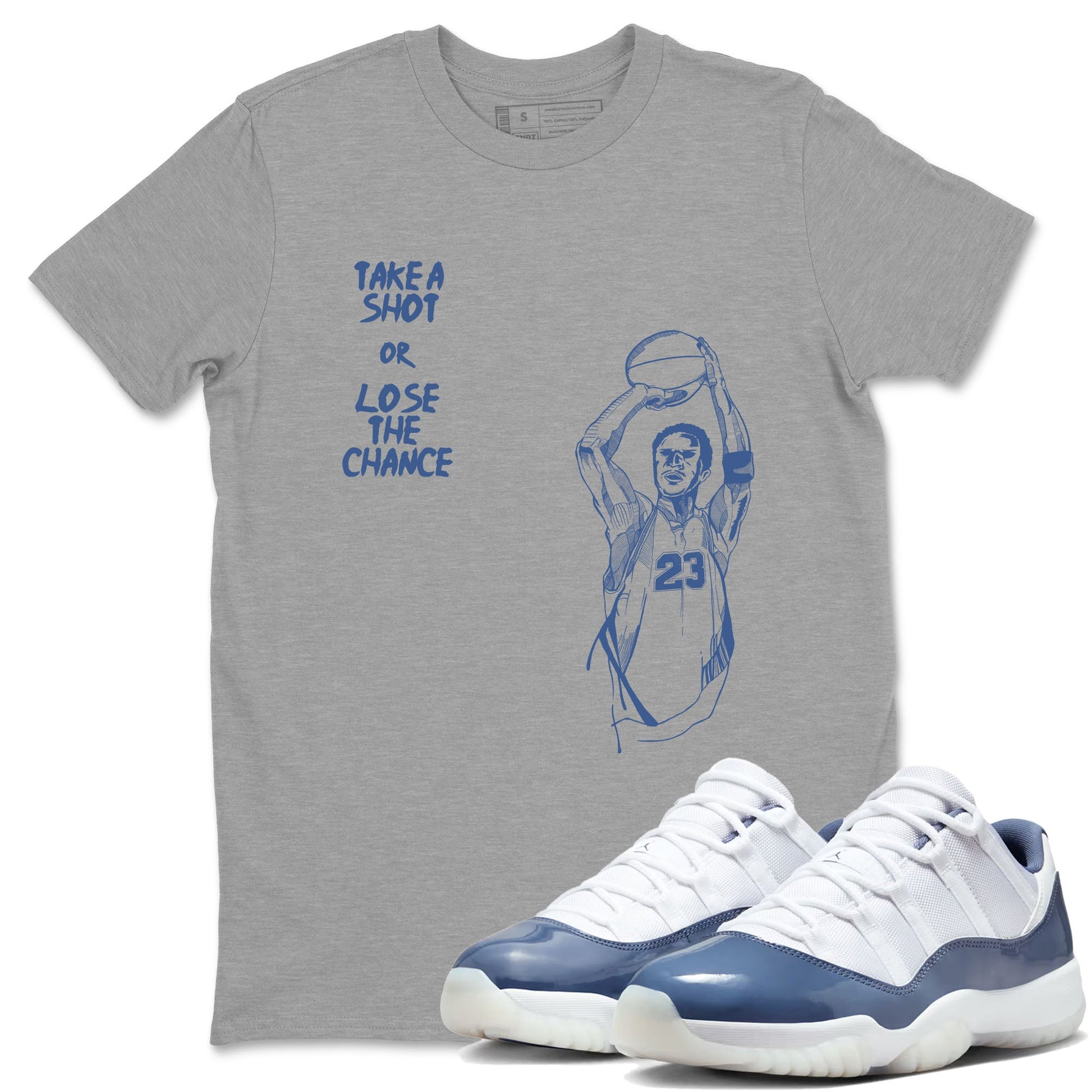 11s Diffused Blue shirts to match jordans Take A Shot sneaker match tees Air Jordan 11 Diffused Blue SNRT Sneaker Release Tees unisex cotton Heather Grey 1 crew neck shirts