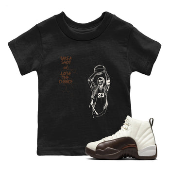 AJ12 Baroque Brown shirts to match jordans Take A Shot best t shirts to wear with jordans SoleFly x Jordan 12 Baroque Brown match shoes to clothes SNRT Sneaker Tees Youth Baby Black 1 tee