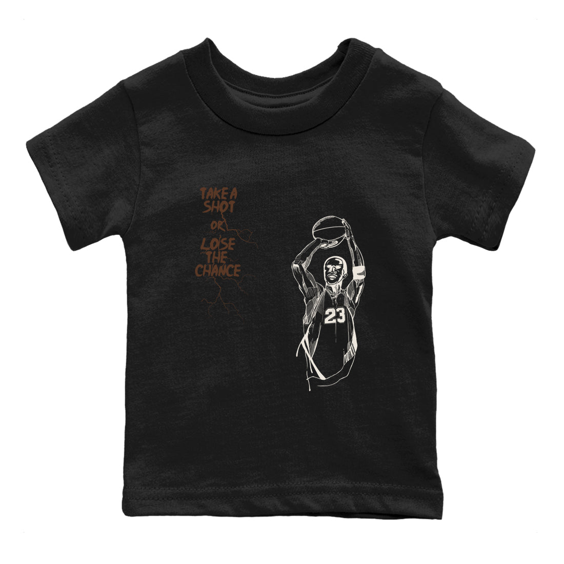 AJ12 Baroque Brown shirts to match jordans Take A Shot best t shirts to wear with jordans SoleFly x Jordan 12 Baroque Brown match shoes to clothes SNRT Sneaker Tees Youth Baby Black 2 tee