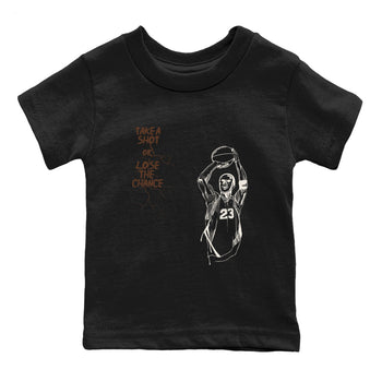 AJ12 Baroque Brown shirts to match jordans Take A Shot best t shirts to wear with jordans SoleFly x Jordan 12 Baroque Brown match shoes to clothes SNRT Sneaker Tees Youth Baby Black 2 tee