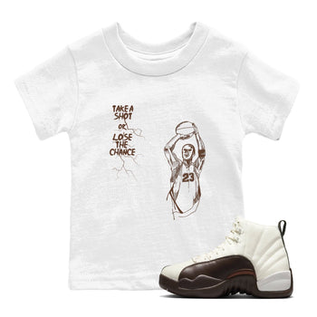 AJ12 Baroque Brown shirts to match jordans Take A Shot best t shirts to wear with jordans SoleFly x Jordan 12 Baroque Brown match shoes to clothes SNRT Sneaker Tees Youth Baby White 1 tee