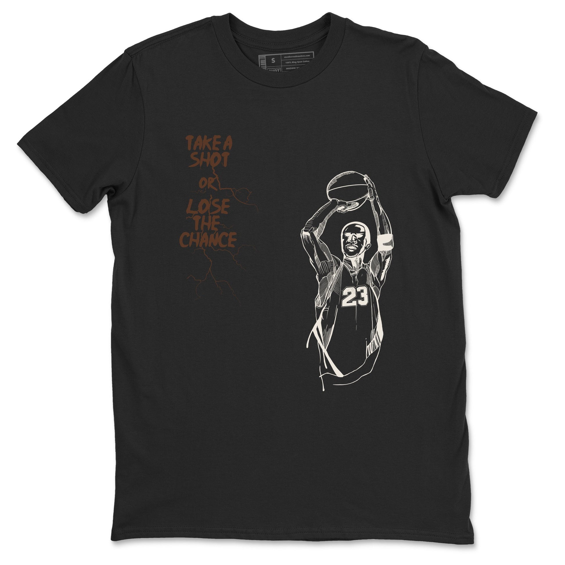 AJ12 Baroque Brown shirts to match jordans Take A Shot best t shirts to wear with jordans SoleFly x Jordan 12 Baroque Brown match shoes to clothes SNRT Sneaker Tees unisex cotton Black 2 shirts