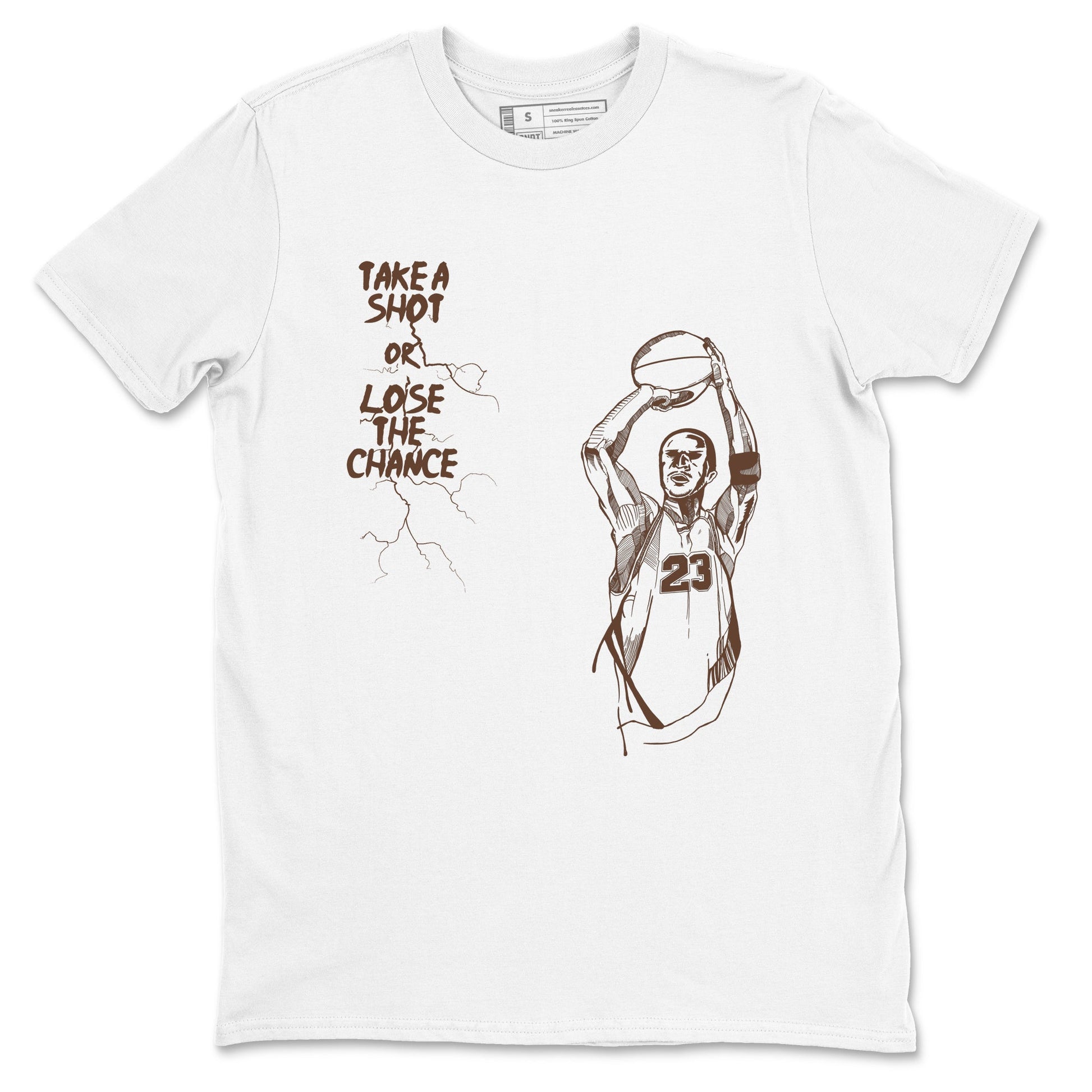 AJ12 Baroque Brown shirts to match jordans Take A Shot best t shirts to wear with jordans SoleFly x Jordan 12 Baroque Brown match shoes to clothes SNRT Sneaker Tees unisex cotton White 2 shirts