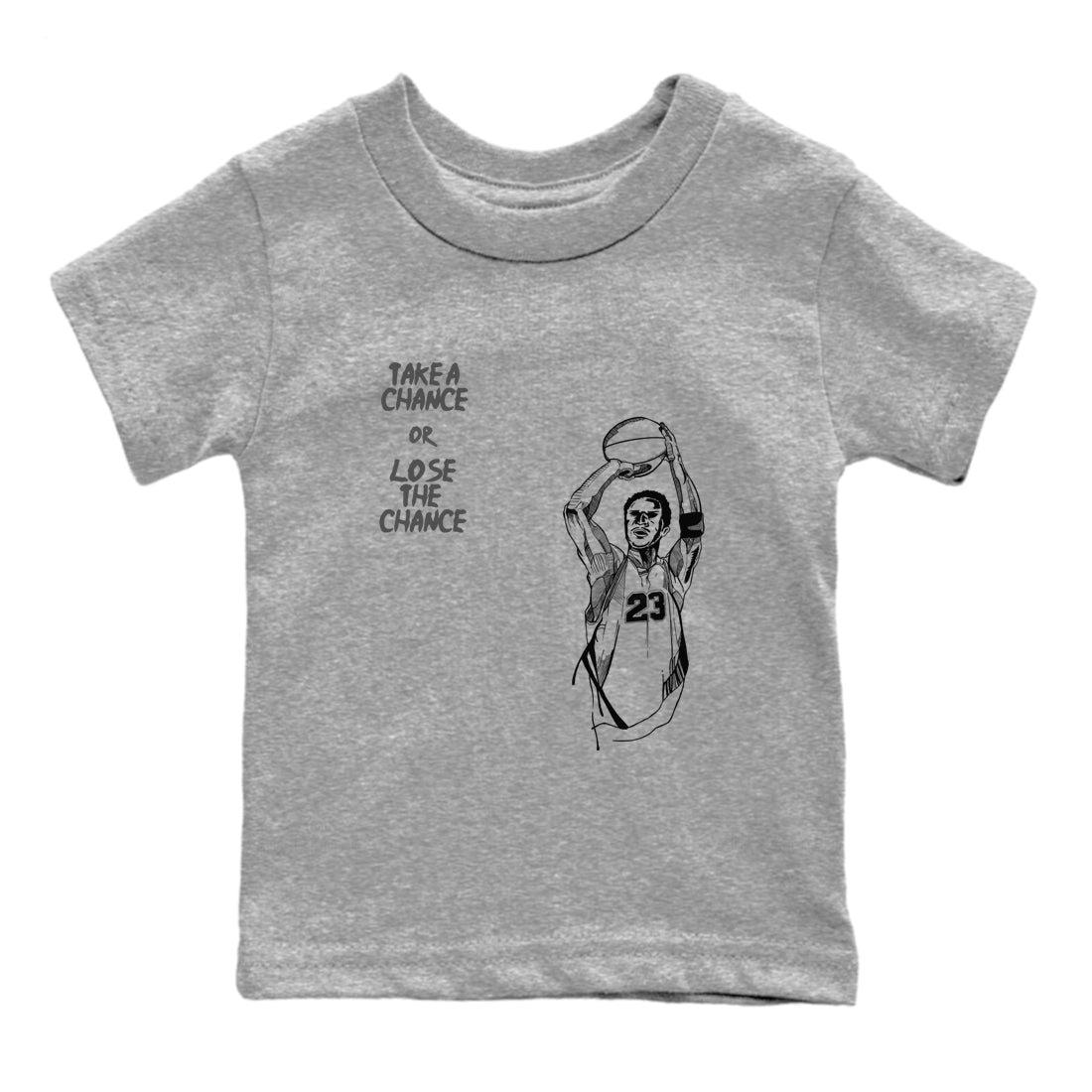 12s Black Wolf Grey shirts to match jordans Take A Shot sneaker match tees Air Jordan 12 Black Wolf Grey SNRT Sneaker Release Tees Youth Baby Heather Grey 2 crew neck shirts
