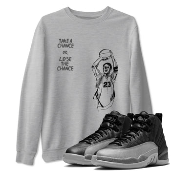 12s Black Wolf Grey shirts to match jordans Take A Shot sneaker match tees Air Jordan 12 Black Wolf Grey SNRT Sneaker Release Tees unisex cotton Heather Grey 1 crew neck shirts