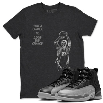 12s Black Wolf Grey shirts to match jordans Take A Shot sneaker match tees Air Jordan 12 Black Wolf Grey SNRT Sneaker Release Tees unisex cotton Charcoal Heather 1 crew neck shirts
