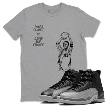 12s Black Wolf Grey shirts to match jordans Take A Shot sneaker match tees Air Jordan 12 Black Wolf Grey SNRT Sneaker Release Tees unisex cotton Heather Grey 1 crew neck shirts