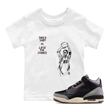 3s A Ma Maniere x Black shirts to match jordans Take A Shot sneaker match tees A Ma Maniére Air Jordan 3 Black And Flat Pewter SNRT Sneaker Release Tees Youth Baby White 1 crew neck shirts