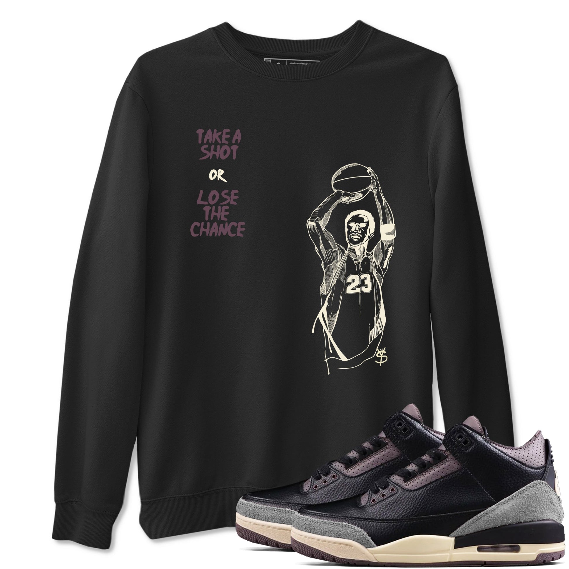 3s A Ma Maniere x Black shirts to match jordans Take A Shot sneaker match tees A Ma Maniére Air Jordan 3 Black And Flat Pewter SNRT Sneaker Release Tees unisex cotton Black 1 crew neck shirts