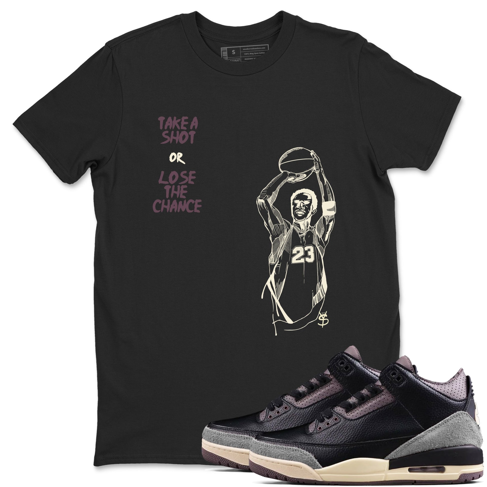 3s A Ma Maniere x Black shirts to match jordans Take A Shot sneaker match tees A Ma Maniére Air Jordan 3 Black And Flat Pewter SNRT Sneaker Release Tees unisex cotton Black 1 crew neck shirts