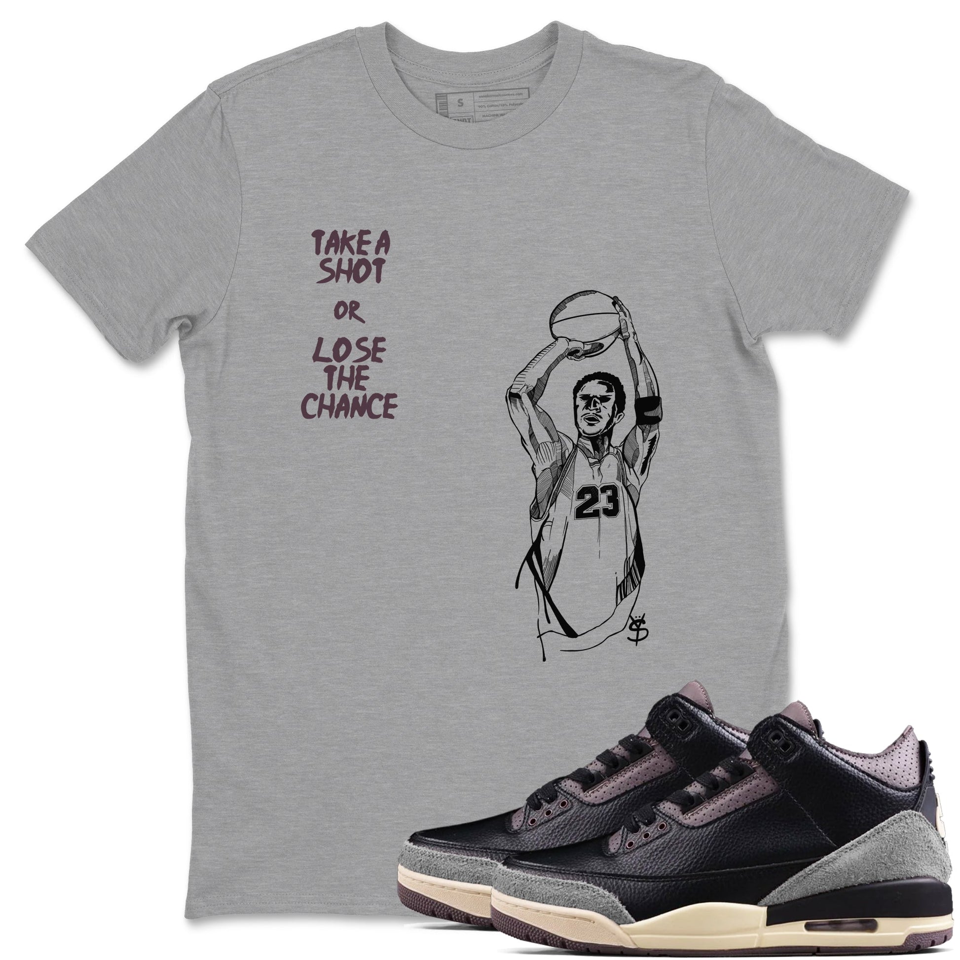 3s A Ma Maniere x Black shirts to match jordans Take A Shot sneaker match tees A Ma Maniére Air Jordan 3 Black And Flat Pewter SNRT Sneaker Release Tees unisex cotton Heather Grey 1 crew neck shirts