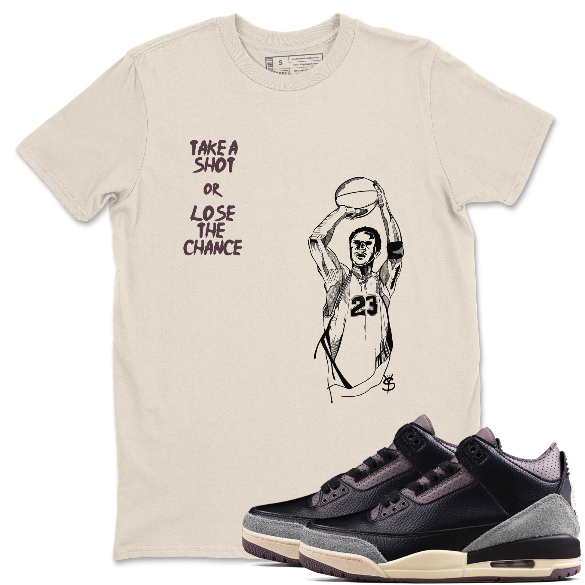 3s A Ma Maniere x Black shirts to match jordans Take A Shot sneaker match tees A Ma Maniére Air Jordan 3 Black And Flat Pewter SNRT Sneaker Release Tees unisex cotton Natural 1 crew neck shirts