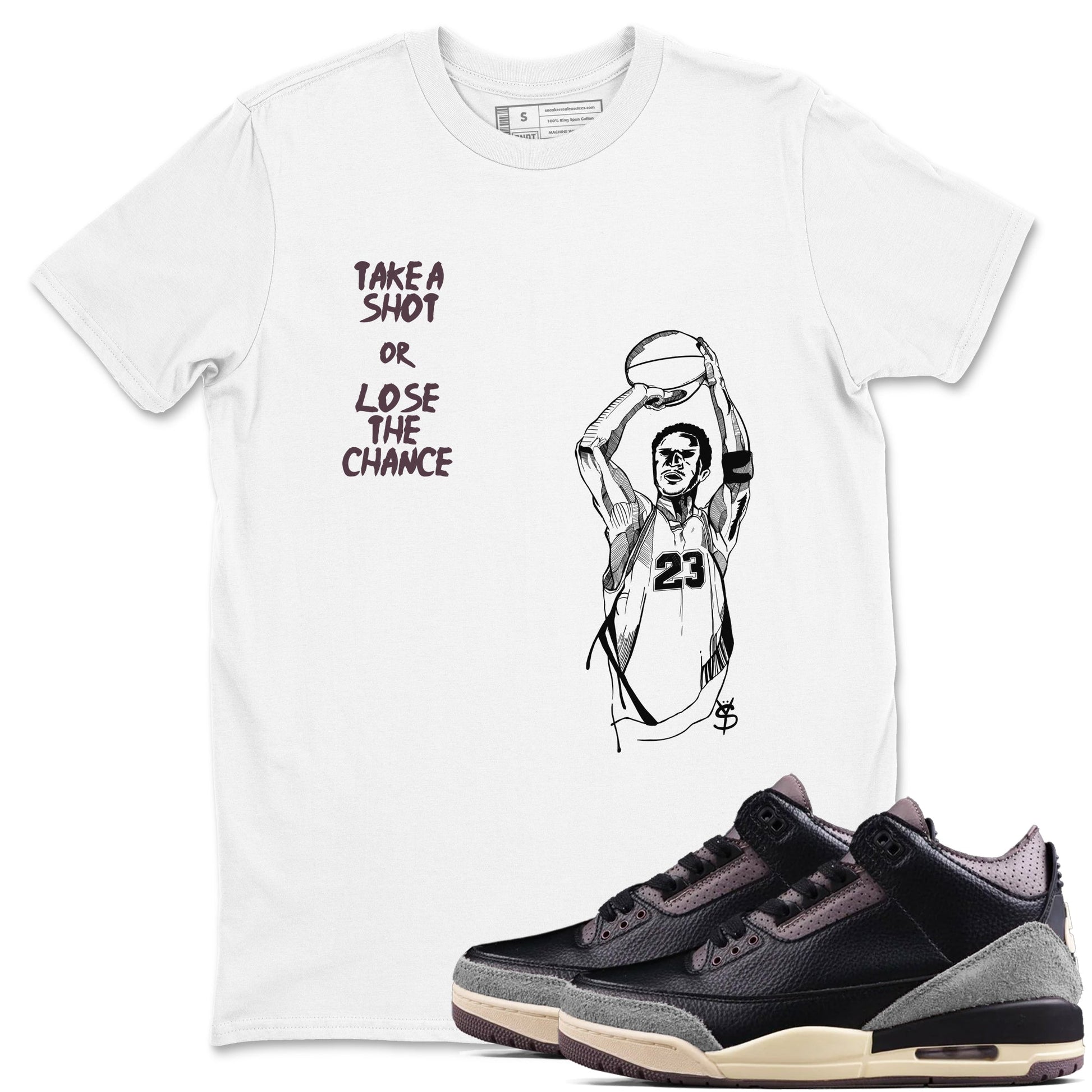 3s A Ma Maniere x Black shirts to match jordans Take A Shot sneaker match tees A Ma Maniére Air Jordan 3 Black And Flat Pewter SNRT Sneaker Release Tees unisex cotton White 1 crew neck shirts