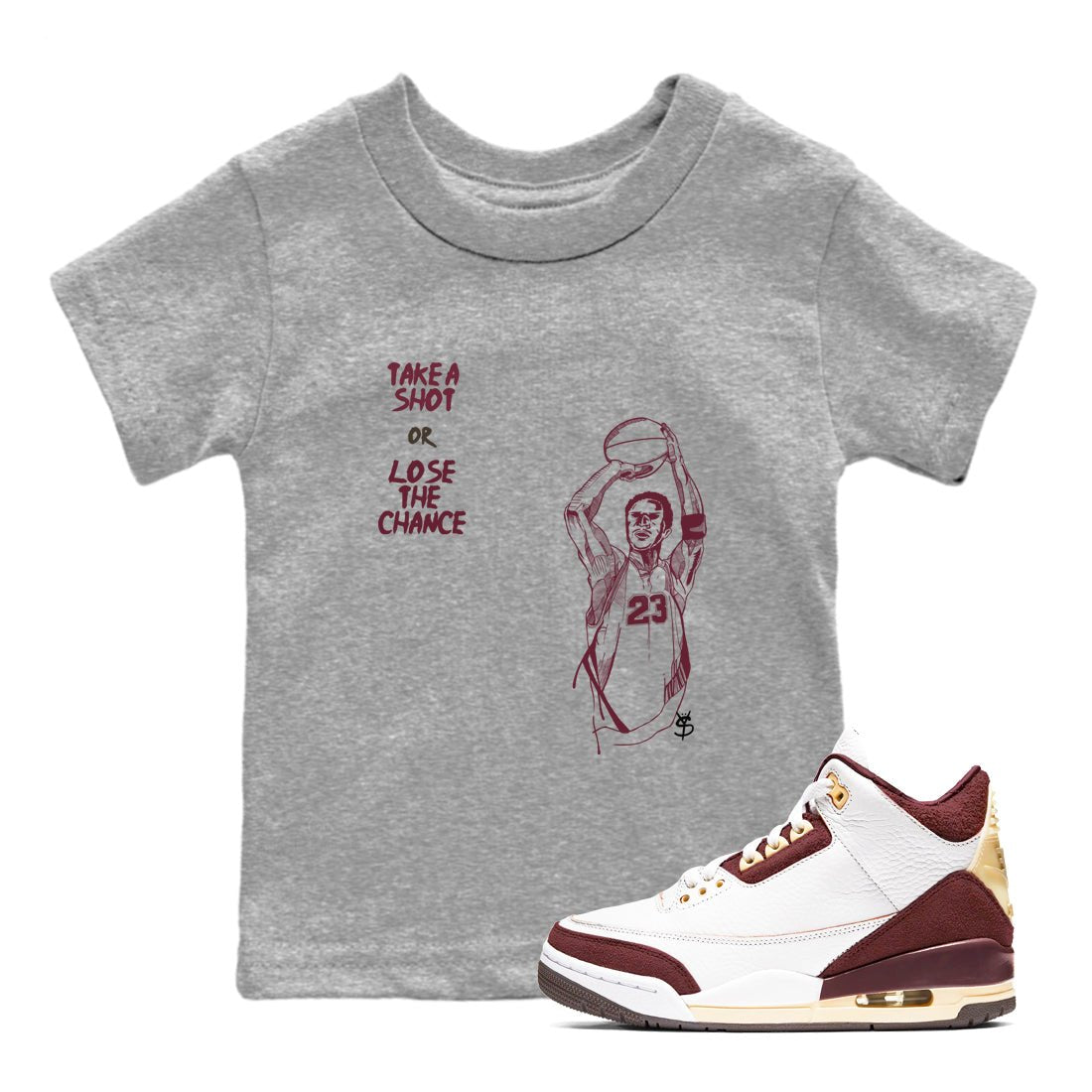 3s A Ma Maniere x Burgundy Crush shirts to match jordans Take A Shot sneaker match tees A Ma Maniére Air Jordan 3 Burgundy Crush SNRT Sneaker Release Tees Youth Baby Heather Grey 1 crew neck shirts