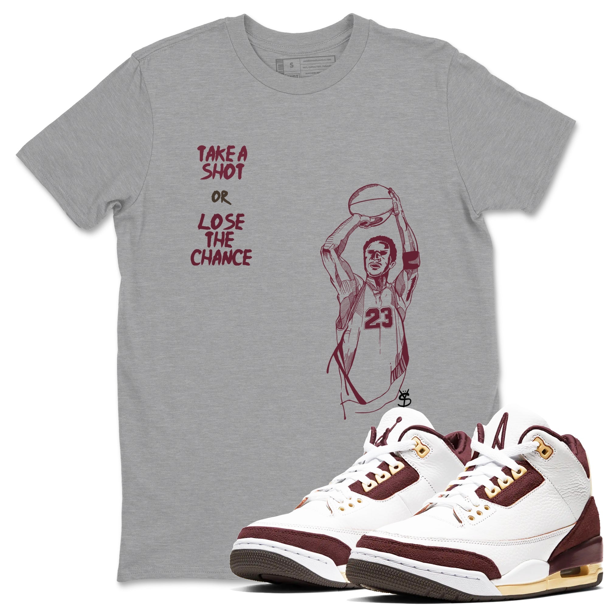 3s A Ma Maniere x Burgundy Crush shirts to match jordans Take A Shot sneaker match tees A Ma Maniére Air Jordan 3 Burgundy Crush SNRT Sneaker Release Tees unisex cotton Heather Grey 1 crew neck shirts