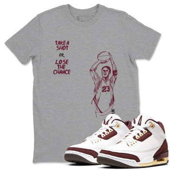 3s A Ma Maniere x Burgundy Crush shirts to match jordans Take A Shot sneaker match tees A Ma Maniére Air Jordan 3 Burgundy Crush SNRT Sneaker Release Tees unisex cotton Heather Grey 1 crew neck shirts