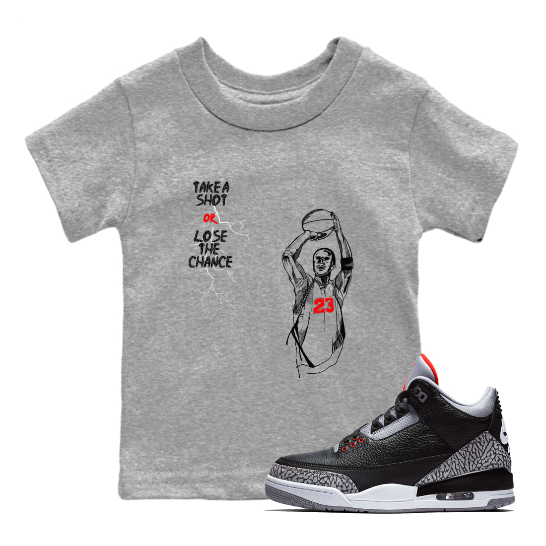 3s Black Cement shirts to match jordans Take A Shot sneaker match tees Air Jordan 3 Black Cement match shoes to clothes SNRT Sneaker Tees Youth Baby Heather Grey 1 tee