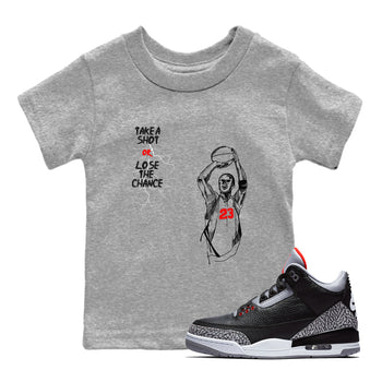 3s Black Cement shirts to match jordans Take A Shot sneaker match tees Air Jordan 3 Black Cement match shoes to clothes SNRT Sneaker Tees Youth Baby Heather Grey 1 tee