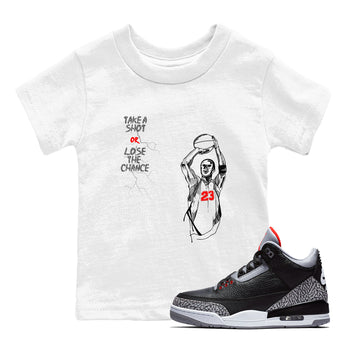 3s Black Cement shirts to match jordans Take A Shot sneaker match tees Air Jordan 3 Black Cement match shoes to clothes SNRT Sneaker Tees Youth Baby White 1 tee