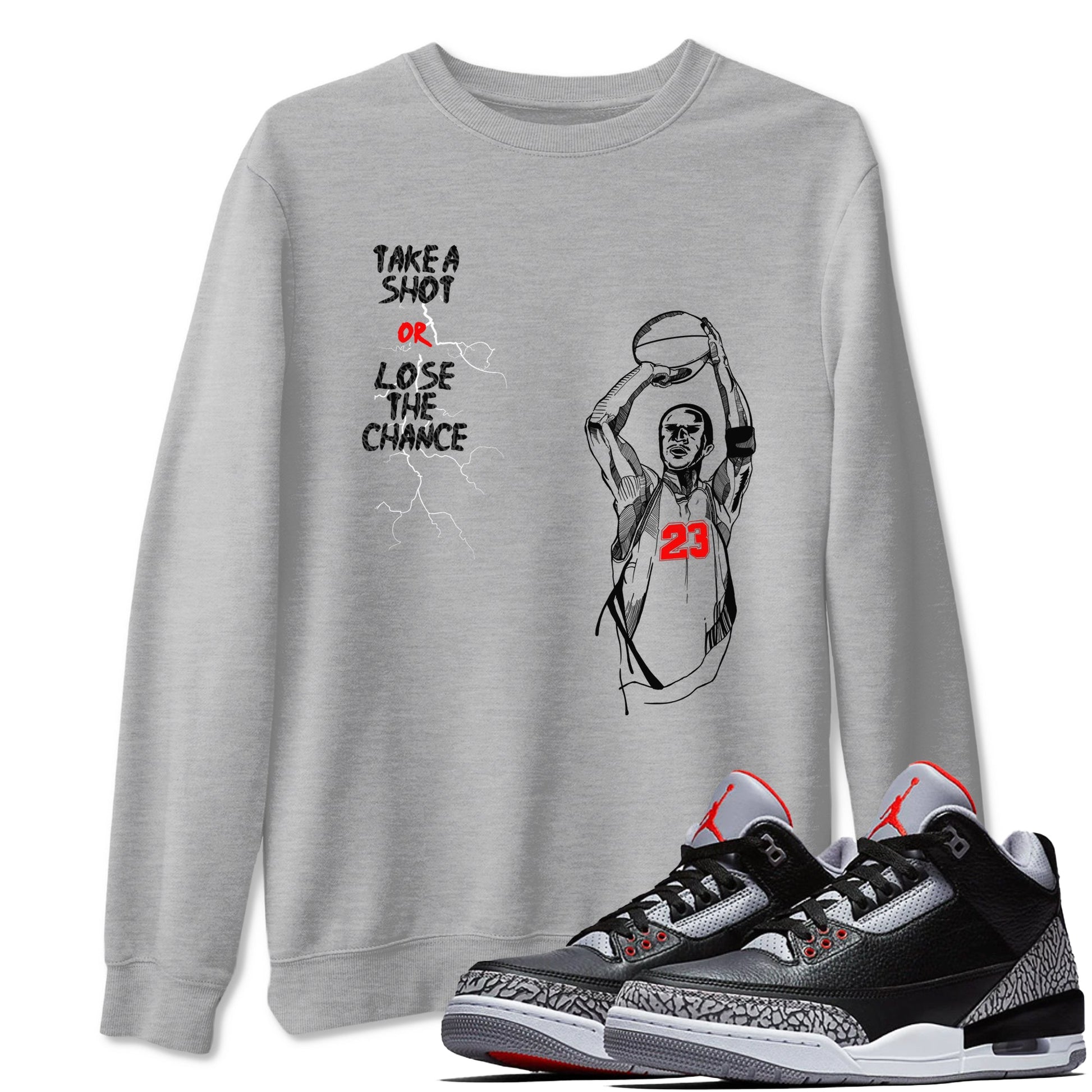 3s Black Cement shirts to match jordans Take A Shot sneaker match tees Air Jordan 3 Black Cement match shoes to clothes SNRT Sneaker Tees unisex cotton Heather Grey 1 shirts