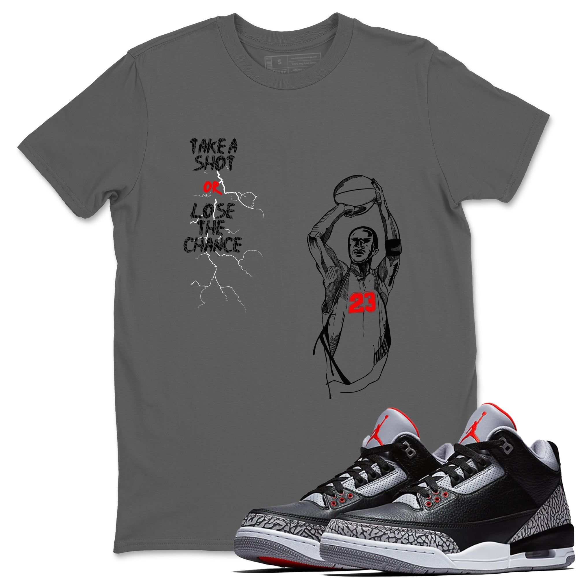 3s Black Cement shirts to match jordans Take A Shot sneaker match tees Air Jordan 3 Black Cement match shoes to clothes SNRT Sneaker Tees unisex cotton Cool Grey 1 shirts