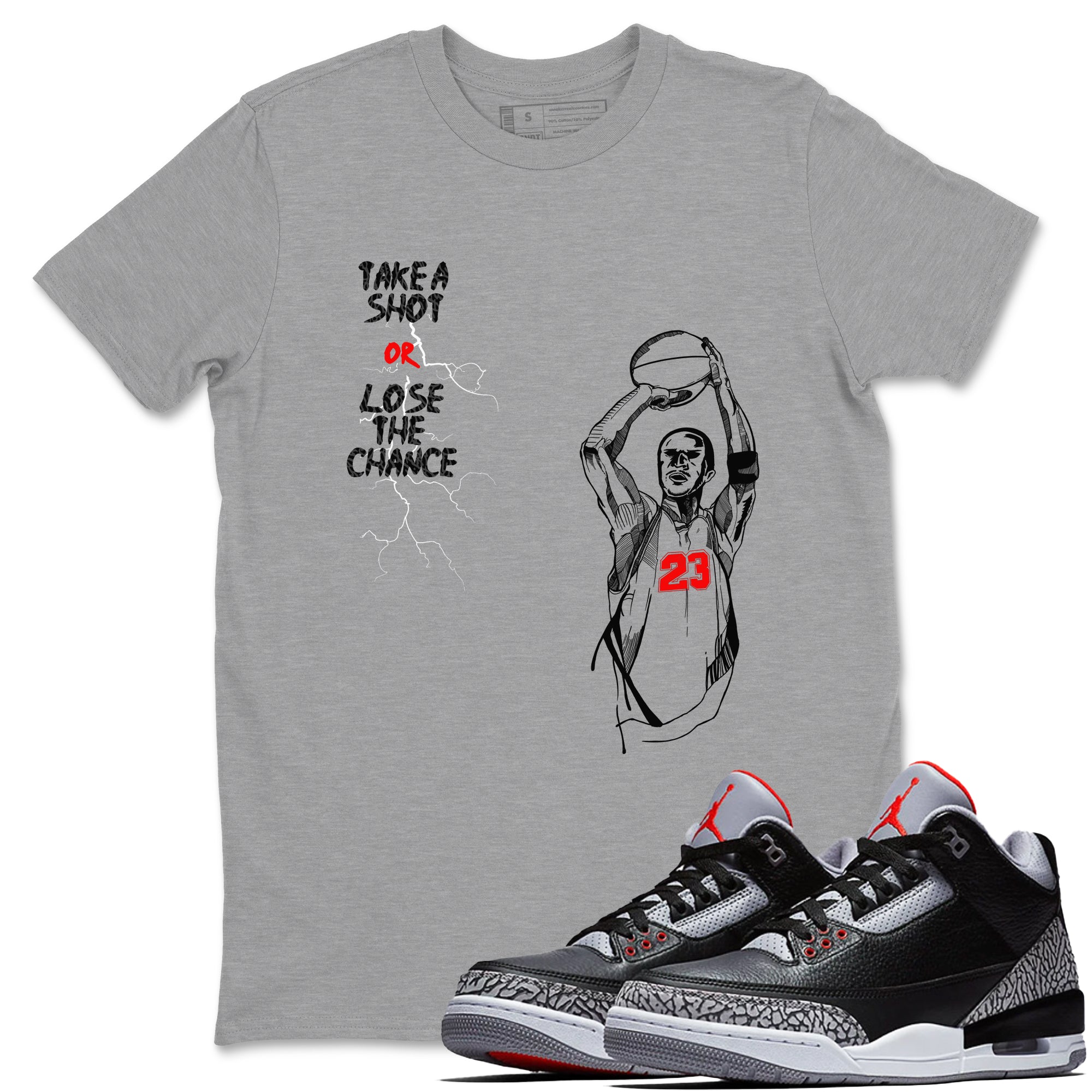 3s Black Cement shirts to match jordans Take A Shot sneaker match tees Air Jordan 3 Black Cement match shoes to clothes SNRT Sneaker Tees unisex cotton Heather Grey 1 shirts
