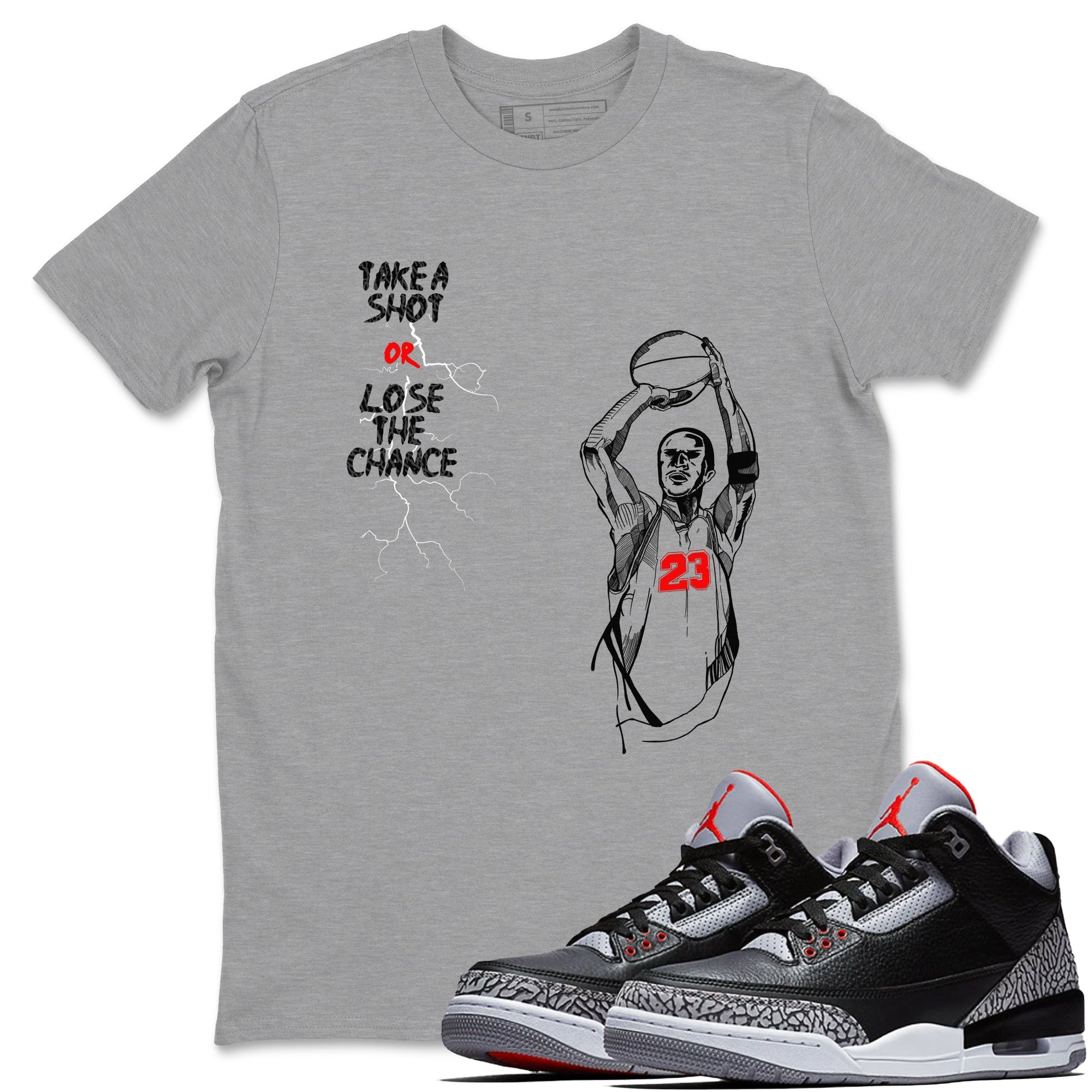 3s Black Cement shirts to match jordans Take A Shot sneaker match tees Air Jordan 3 Black Cement match shoes to clothes SNRT Sneaker Tees unisex cotton Heather Grey 1 shirts