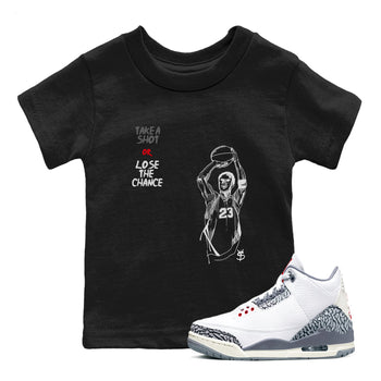 3s Cement Grey shirts to match jordans Take A Shot sneaker match tees Air Jordan 3 Cement Grey SNRT Sneaker Release Tees Youth Baby Black 1 crew neck shirts