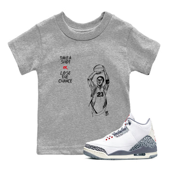 3s Cement Grey shirts to match jordans Take A Shot sneaker match tees Air Jordan 3 Cement Grey SNRT Sneaker Release Tees Youth Baby Heather Grey 1 crew neck shirts