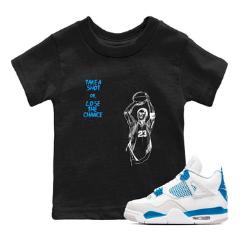 4s Military Blue shirts to match jordans Take A Shot sneaker match tees Air Jordan 4 Military Blue SNRT Sneaker Release Tees Youth Baby Black 1 crew neck shirts